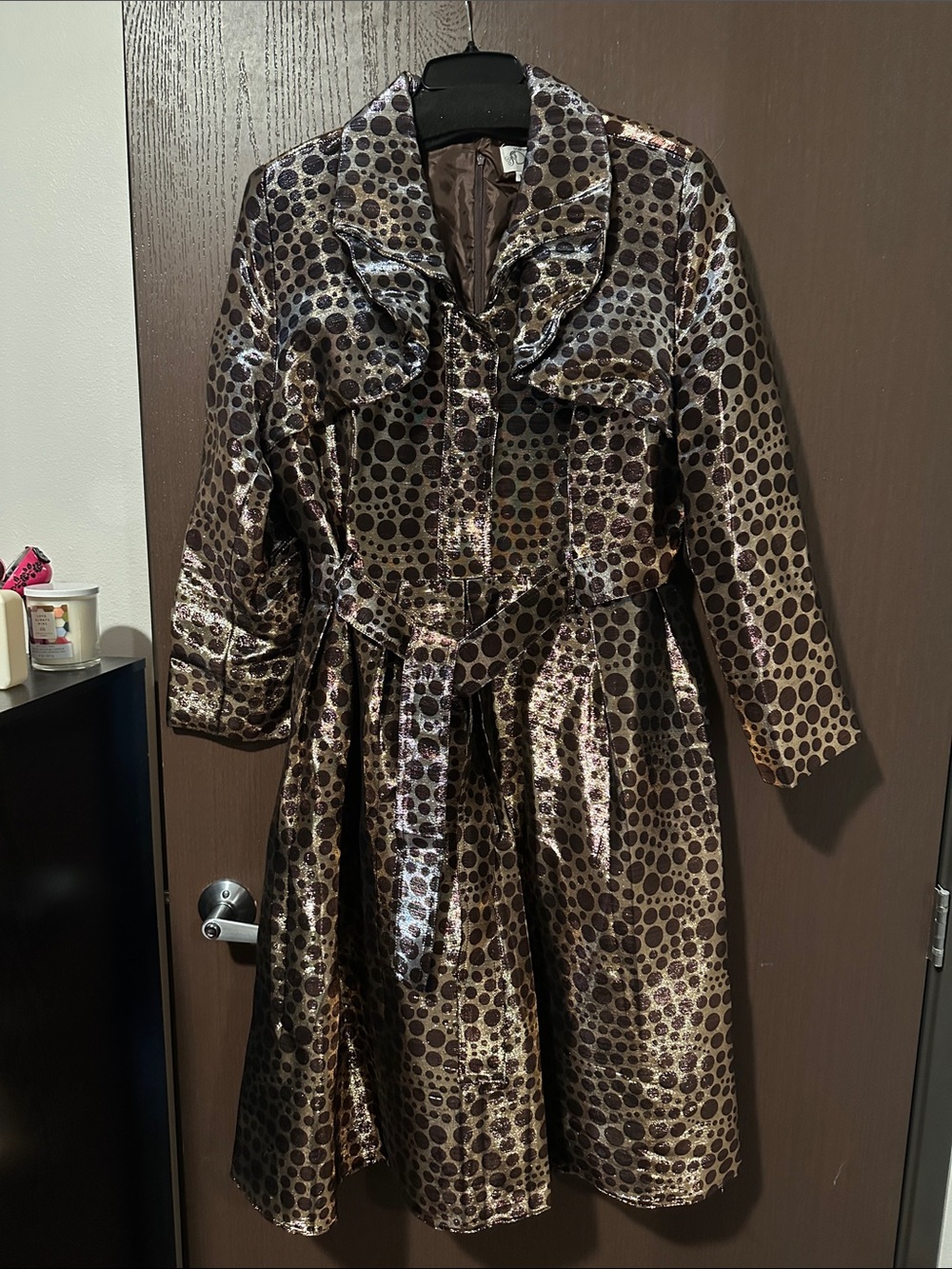 Metallic Polka Dot Trench Coat - Brown/Gold